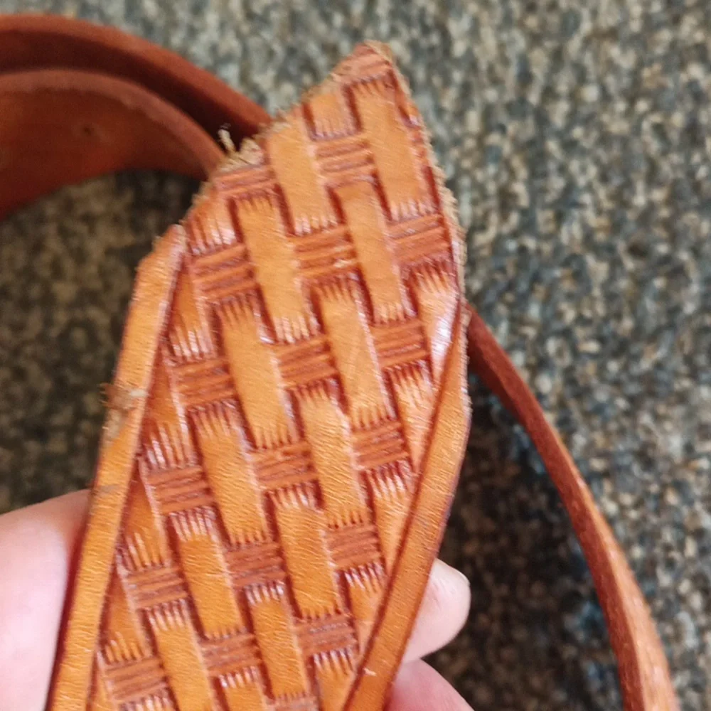 Men's chestnut brown western basket weave stamped belt 48 in long